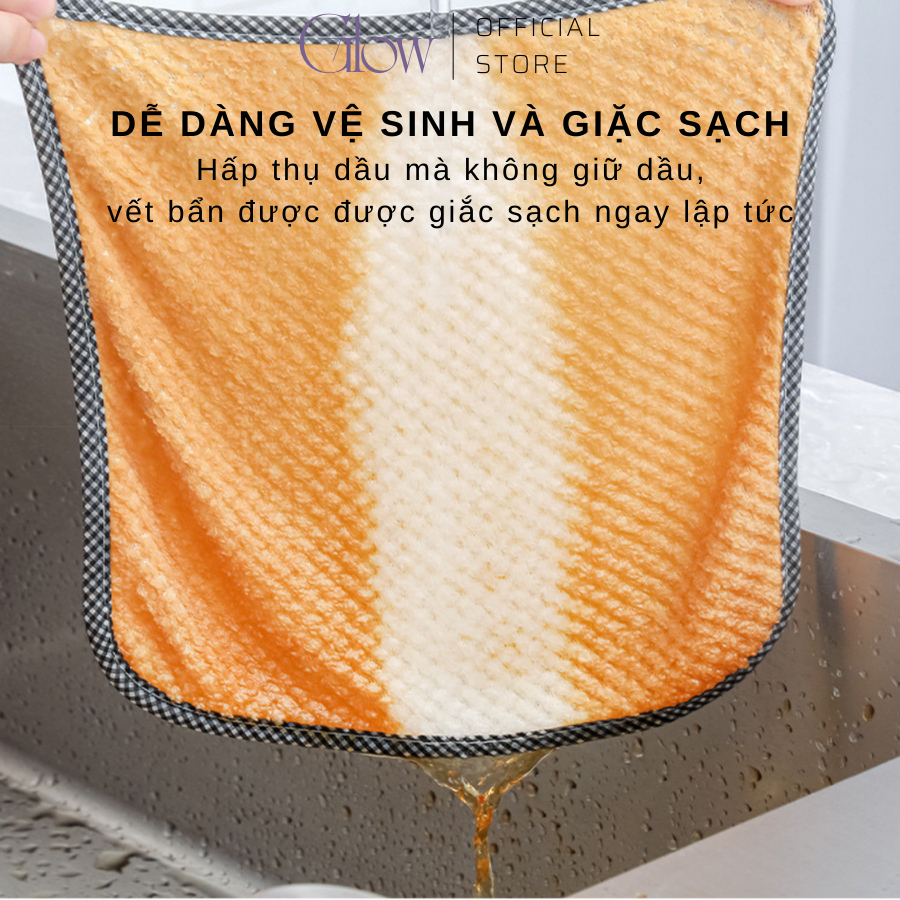 Khăn Lau Nhà Bếp GLOW WAXING 2 Mặt Lau Bát Đĩa Siêu Thấm Hút Có Móc Treo Tiện Lợi 7808