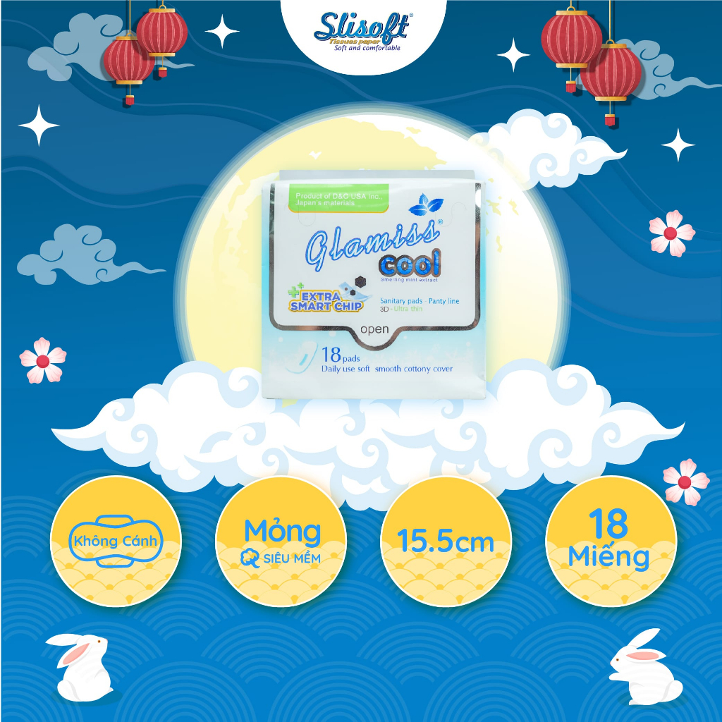 Băng vệ sinh hàng ngày Doctor Care Glamiss Cool Extra, bvs nhỏ gọn tiện lợi dài 15,5 cm 18 miếng