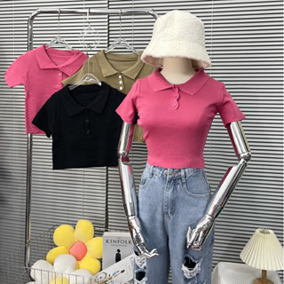 Áo croptop nữ, chất len Quãng Châu, co giãn mạnh, có cổ, trơn MsAC175