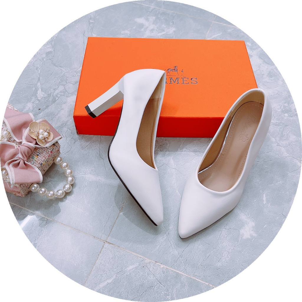 Giày cao gót da lì mũi nhọn gót thanh xuất hàn 9p sang chảnh, giày cưới