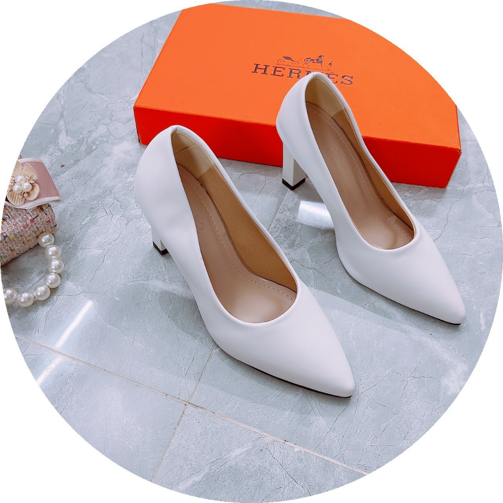 Giày cao gót da lì mũi nhọn gót thanh xuất hàn 9p sang chảnh, giày cưới