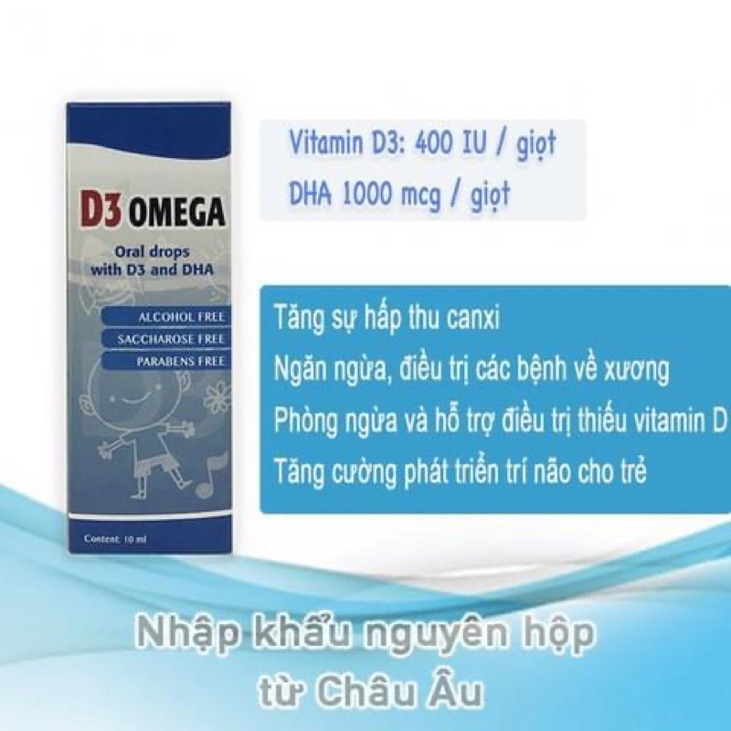 D3 Omega  giúp tăng cường hấp thụ canxi, phòng thiếu và bổ sung vitamin D cho bé . giúp bé phát triển não bộ