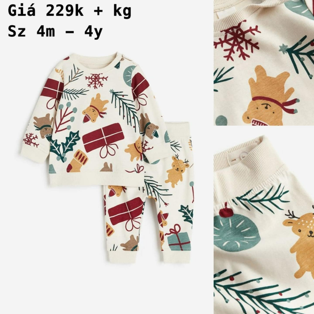 Set quần áo noel Christmas gấu/trắng/đỏ 1077000 HM H&M _hàng chính hãng authentic