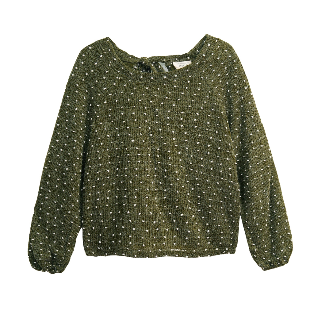 Áo len nữ xuất dư tay dài thắt nơ sau cổ