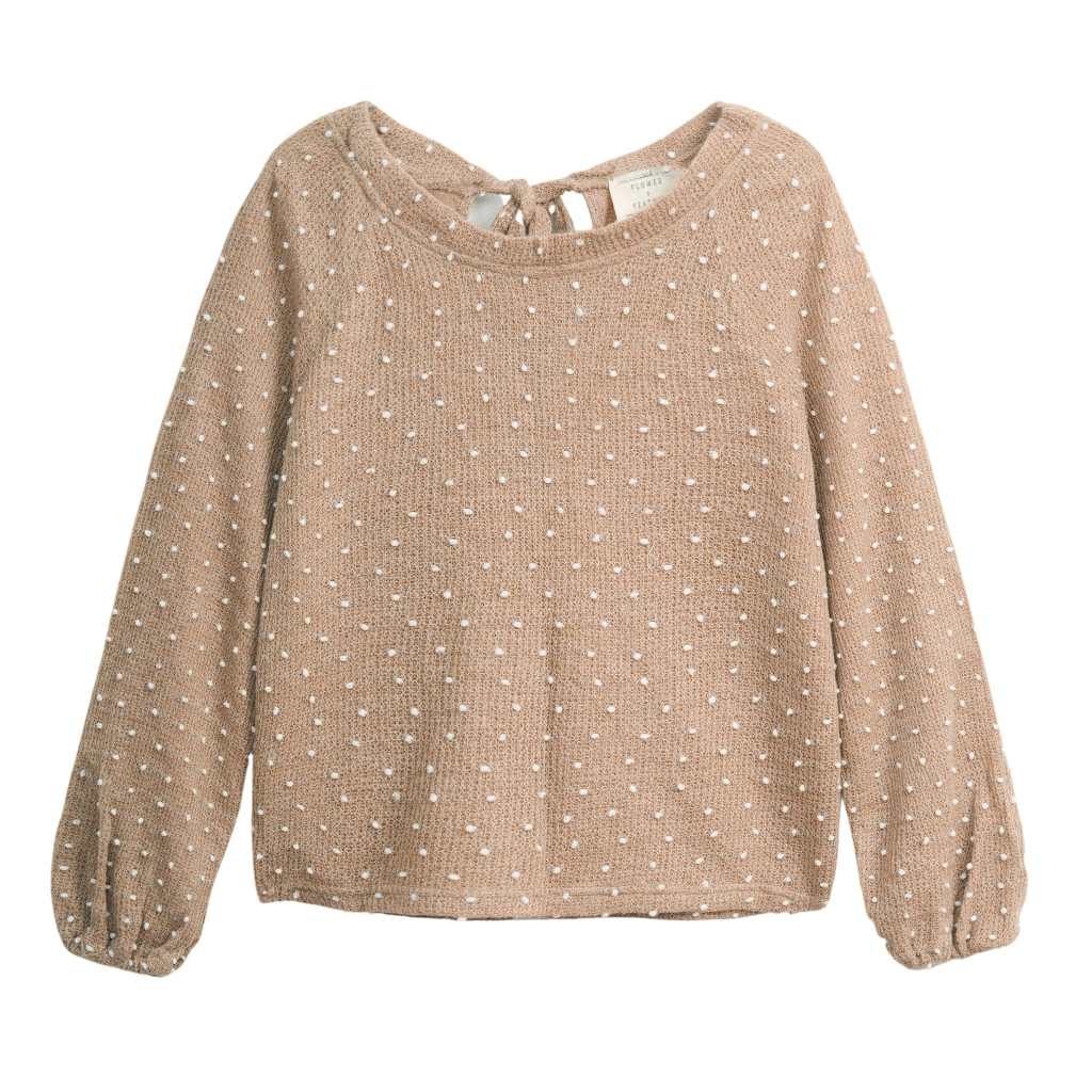 Áo len nữ xuất dư tay dài thắt nơ sau cổ