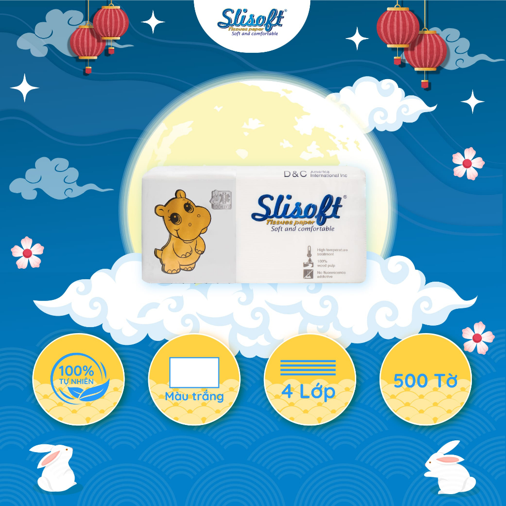 Giấy ăn Slisoft Doctor Care gói 500 tờ, khăn giấy khô Trắng tự nhiên từ bột tre an toàn không chất tẩy trắng