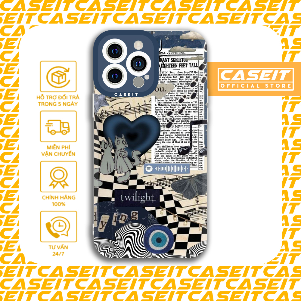 Ốp lưng iphone cạnh vuông Caseit NewsPaper collage aesthetic art vintage x/11/12/13/14/pro/max/plus/promax