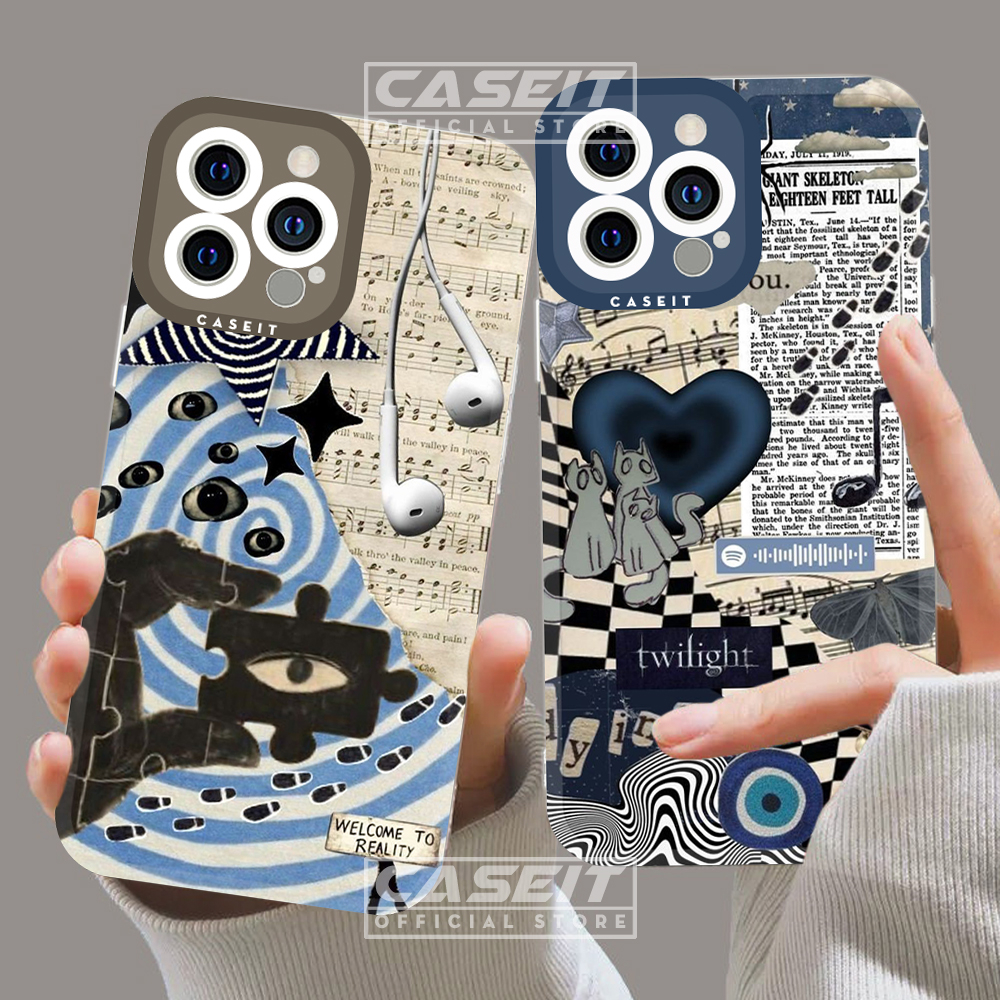 Ốp lưng iphone cạnh vuông Caseit NewsPaper collage aesthetic art vintage x/11/12/13/14/pro/max/plus/promax