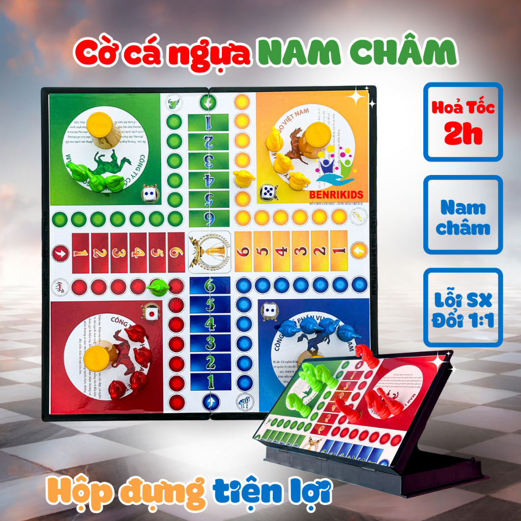 Cờ Cá Ngựa Nam Châm, Hộp Nhựa Cứng Có Thể Gấp Gọn - Loại Xịn Đồ Chơi Board Game Cờ Đua Ngựa