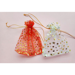 Túi thơm vải voan lưới hoa tiết ngôi sao có dây rút làm quà tặng trang trí kích thước 10x12cm - mouse love rice