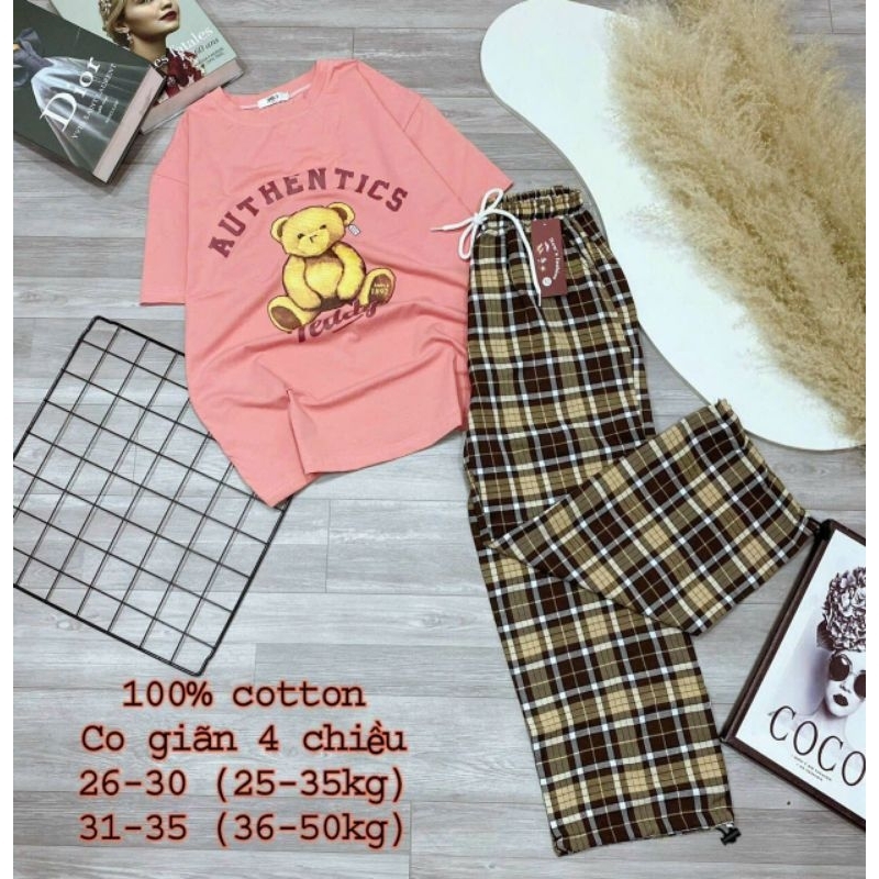 Quần thô kẻ caro có túi giá rẻ