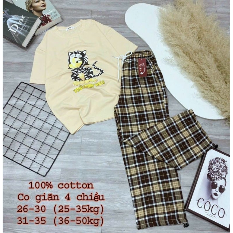 Quần thô kẻ caro có túi giá rẻ