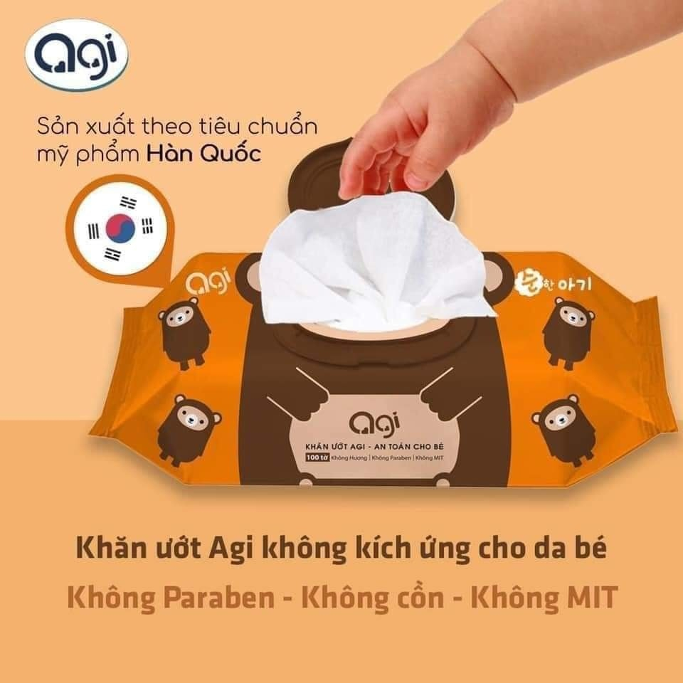 Khăn giấy ướt Agi 100 tờ không mùi an toàn cho bé