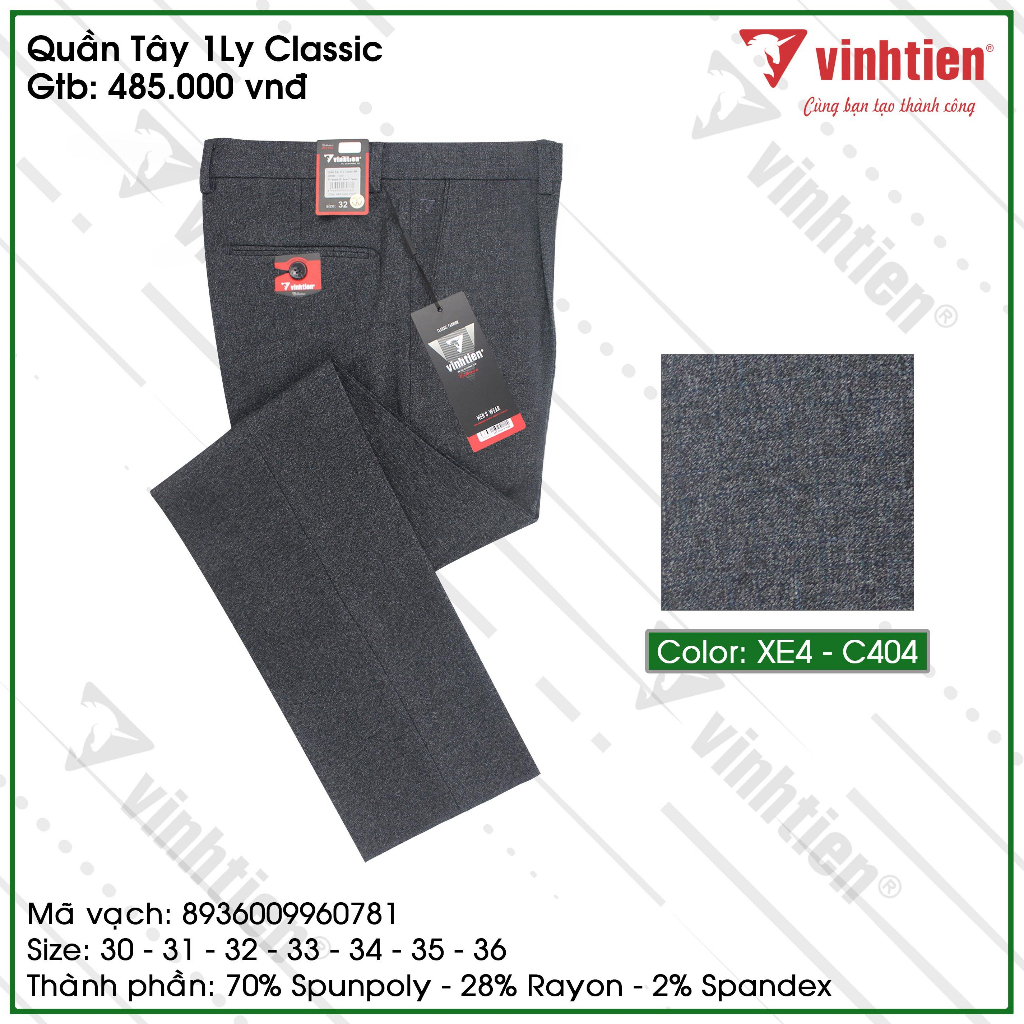 Quần Tây Nam 1Ly Trung Niên Classic 485 Vĩnh Tiến - Nhiều Màu