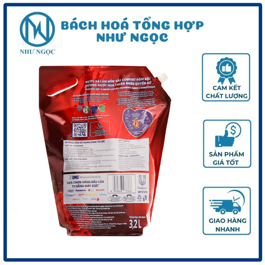 Nước Xả Vải Comfort Hương Nước Hoa Quyến Rũ/Hương Nắng Mới/Hương Nước Hoa Diệu Kỳ Túi 3.2L - Bách Hóa Tổng Hợp Như Ngọc