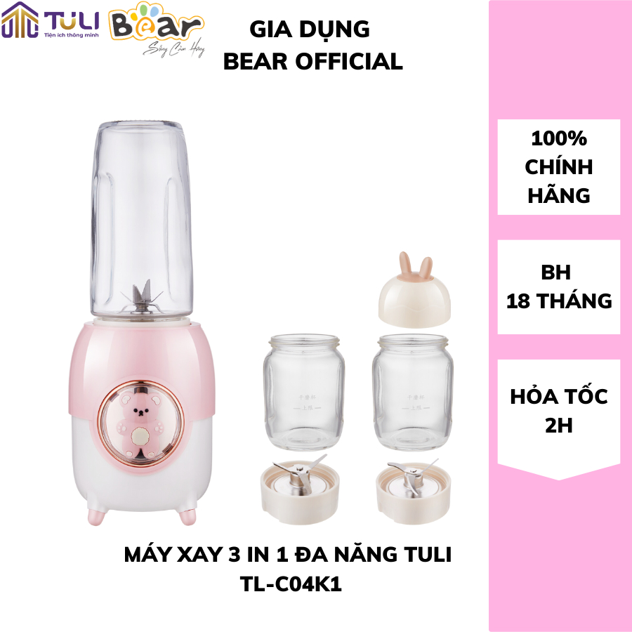 Máy xay ăn dặm thực phẩm 0.3L mini đa năng TULI TL- C04K1, Công suất 200W, Xay tỏi ớt, trái cây, nghiền, BH 18 tháng