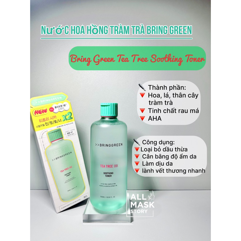 TONER TRÀM TRÀ TEATREE BRING GREEN DỊU DA