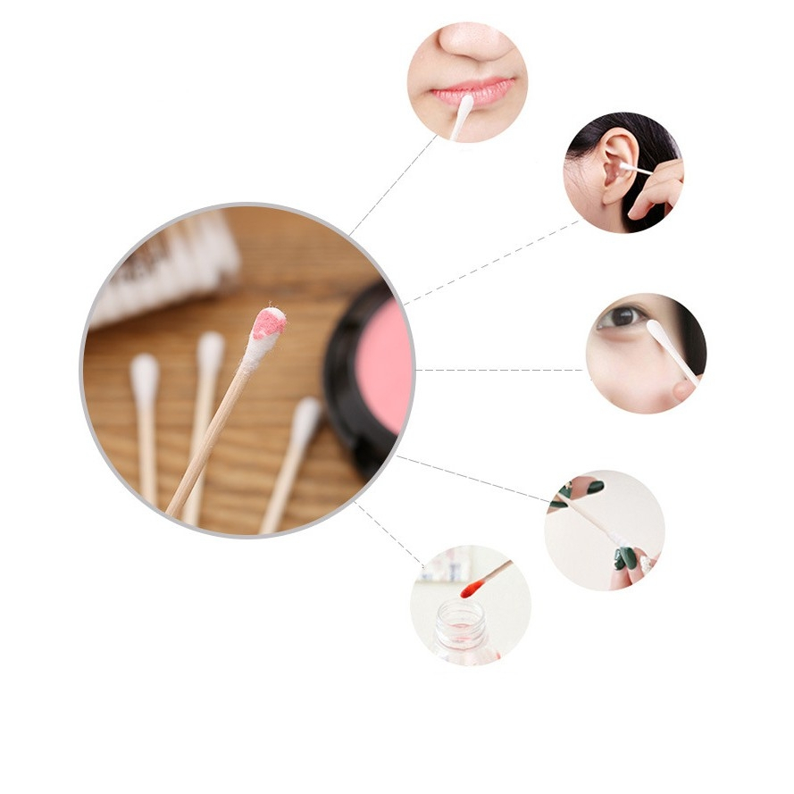Hộp 500 bông ngoáy tai thân gỗ, tăm bông ngoáy tai, vệ sinh tai tiệt trùng, an toàn cho người dùng