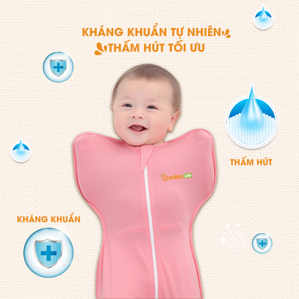 Nhộng chũn cho bé từ sợi tre Bamboo Life BL069 giúp trẻ ngủ ngon giấc mềm mại kháng khuẩn an toàn làn da trẻ