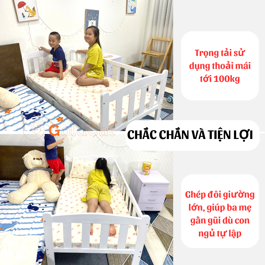 Giường Ngủ Cho Bé Ghép Giường Ba Mẹ GOLDCAT Chất Liệu Gỗ Quế Độ Bền Cao Cho Trẻ Từ 0-12 Tuổi