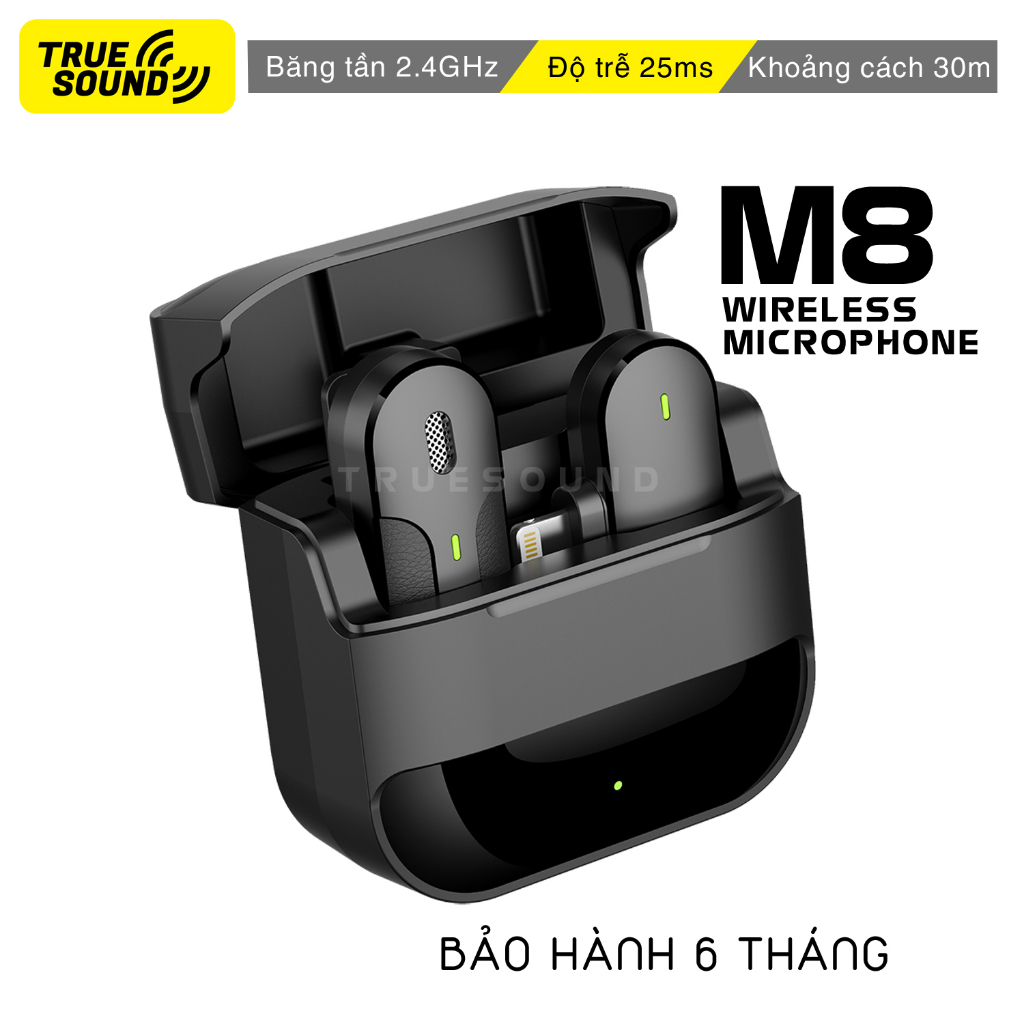 Micro Thu Âm Không Dây M8 Wireless Microphone . Lọc tạp âm khi Livestream/ Interview/ Vlog - IOS/ Android