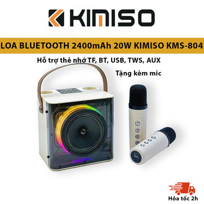 Loa Bluetooth karaoke mini KIMISO KMS-804 kèm 2 micro không dây xách tay công suất lớn, âm thanh sống động