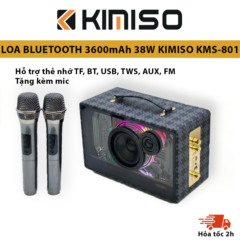 Loa không dây Karaoke KIMISO KMS-801 đèn led mới, âm thanh sống động- Hàng nhập khẩu chính hãng