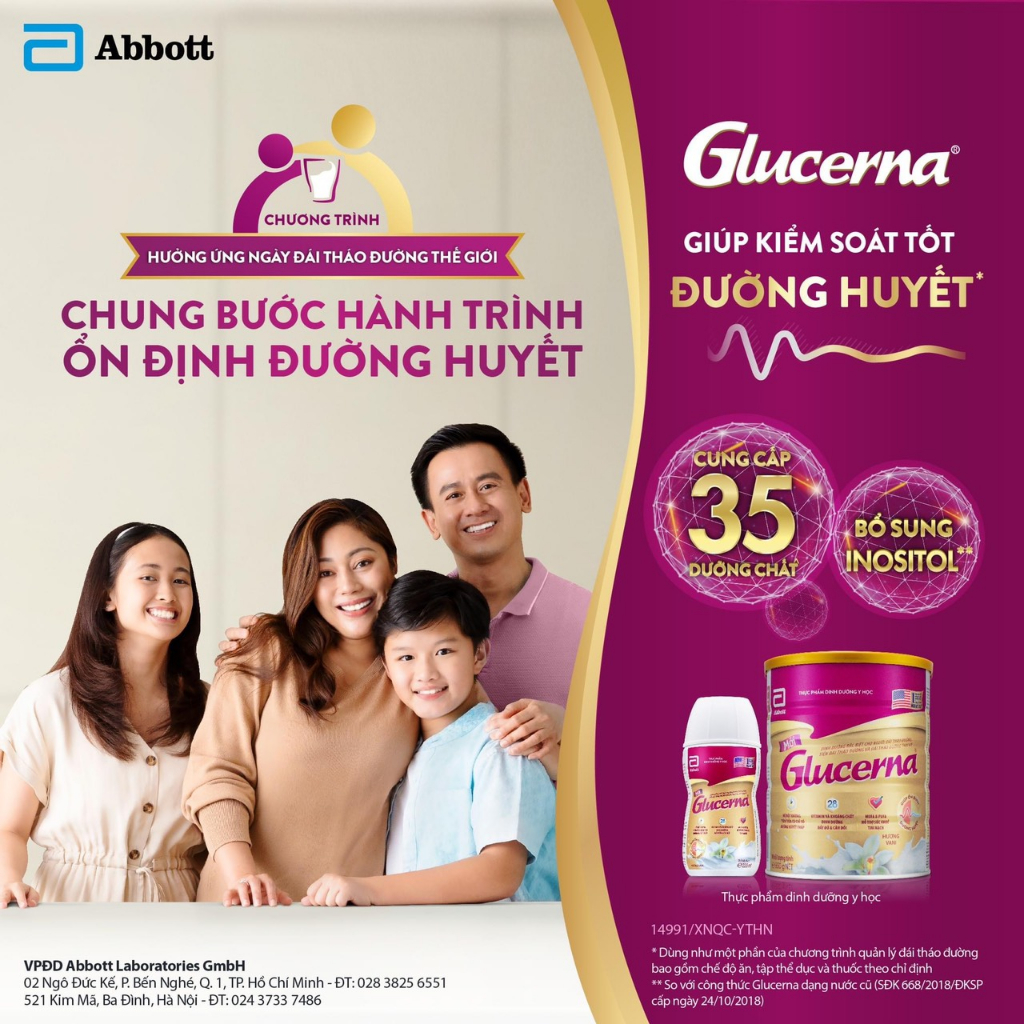 Sữa bột dành cho người bị tiểu đường Glucerna Abbott 850g giúp kiểm soát đường huyết