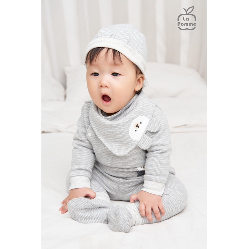 Bộ dài tay sơ sinh La Pomme Caro Bear dành cho be trai bé gái ấm áp