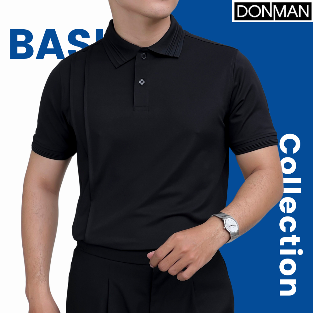 Áo thun Polo Nam DONMAN chất  Poly Coolmax Pique form Slimfit thoáng mát, họa tiết kẻ sọc nổi tạo điểm nhấn AT40