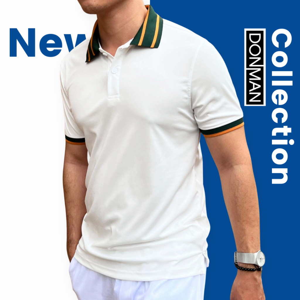 Áo thun Polo nam DONMAN Poly Interlock thoáng khí, họa tiết sọc nhẹ tạo điểm nhấn - AT46