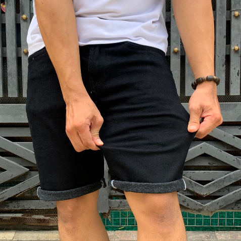 Quần Short Jean Nam Co Dãn THOITRANG24H Màu Đen Trơn Không Ra Màu Khi Giặt Thoáng Mát Dễ Phối Đồ