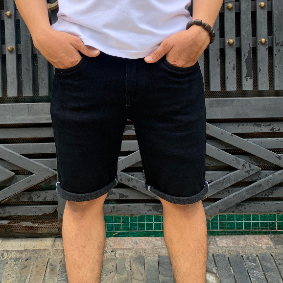Quần Short Jean Nam Co Dãn THOITRANG24H Màu Đen Trơn Không Ra Màu Khi Giặt Thoáng Mát Dễ Phối Đồ