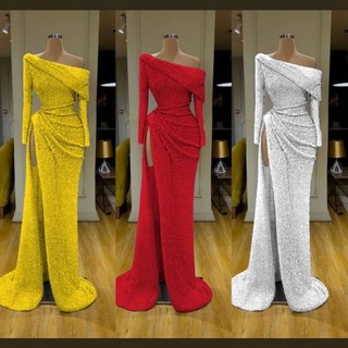 Đầm dạ hội body kim sa lệch vai tay dài thiết kế cao cấp