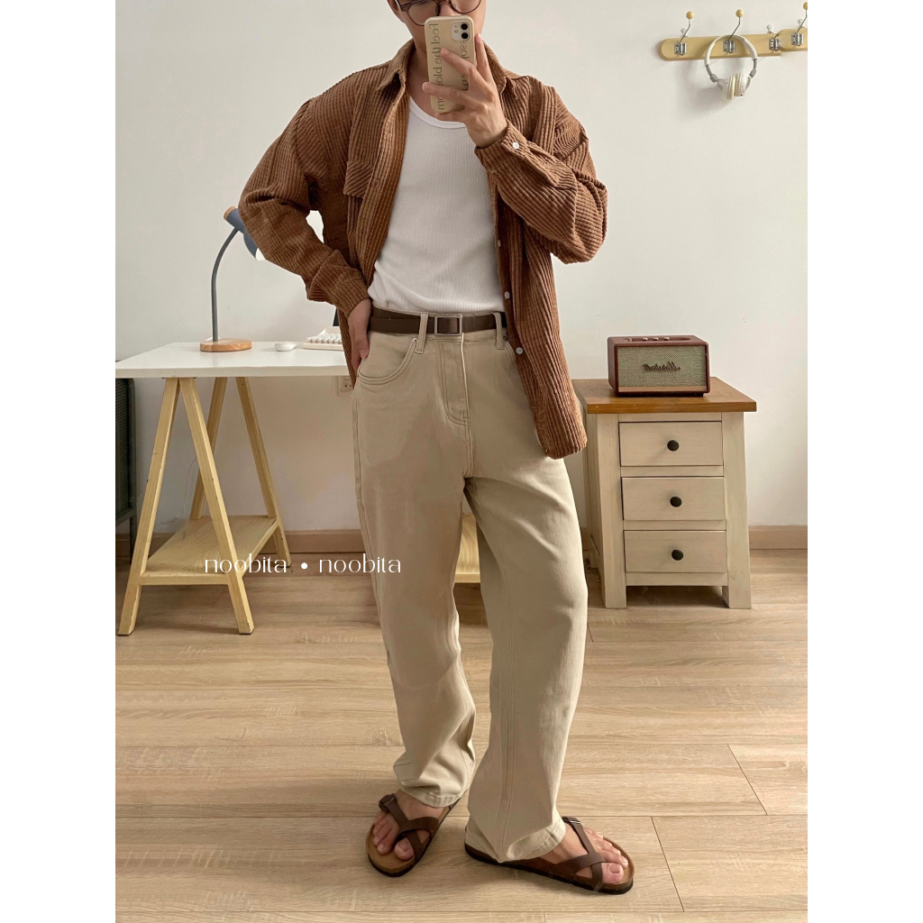 NOOBITA - Quần dài jeans ống suông co giãn 8027