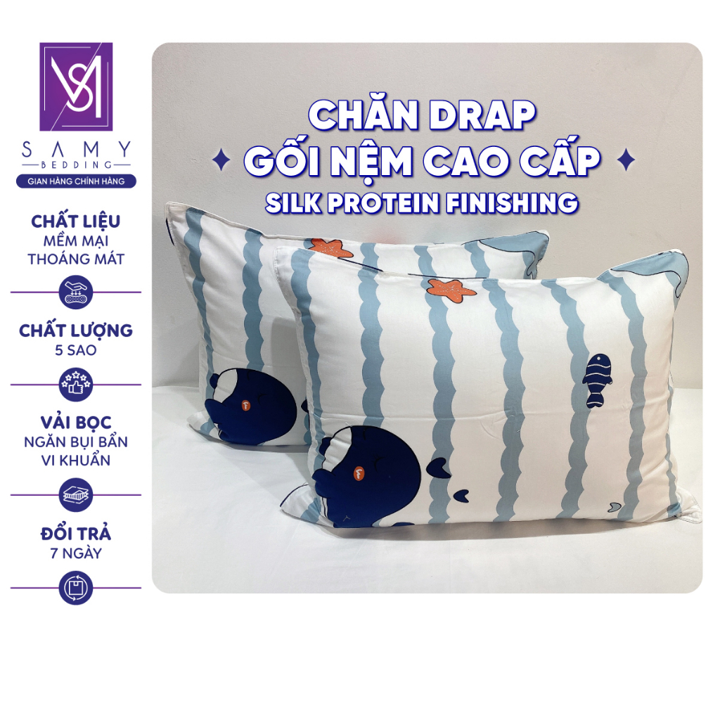 Cặp Vỏ Gối nằm SAMY BEDDING Vải Cotton Lụa Satin Cao Cấp Thoải Mái Mát Mịn