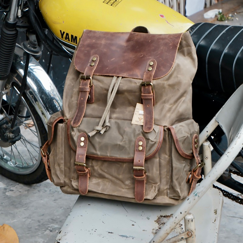 Balo Outdoor Canvas wax sáp dầu x Phối da bò cao cấp