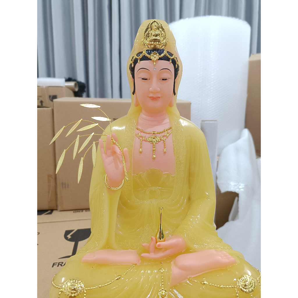 Tượng phật mẫu Quan âm bồ tát ngồi đài sen, kích thước 16in chiều cao 40cm