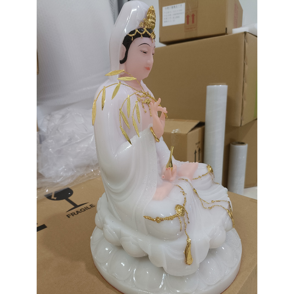 Tượng phật mẫu Quan âm bồ tát ngồi đài sen, kích thước 16in chiều cao 40cm