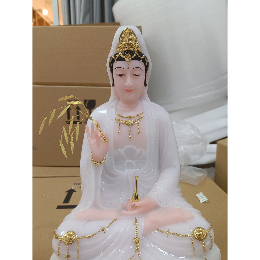 Tượng phật mẫu Quan âm bồ tát ngồi đài sen, kích thước 16in chiều cao 40cm