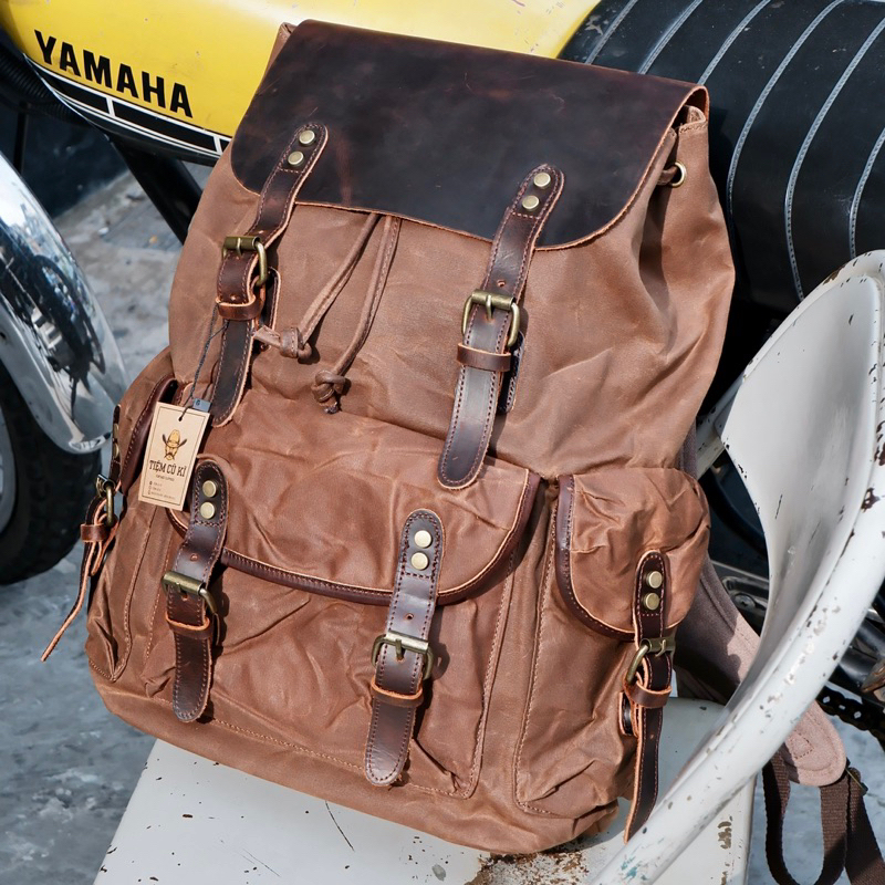 Balo Outdoor Canvas wax sáp dầu x Phối da bò cao cấp