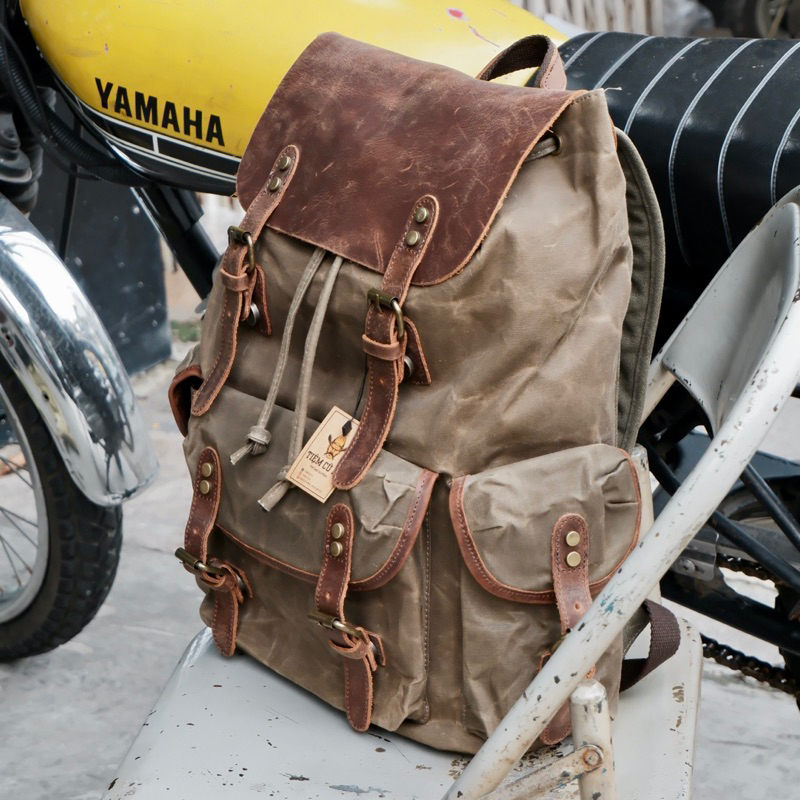 Balo Outdoor Canvas wax sáp dầu x Phối da bò cao cấp