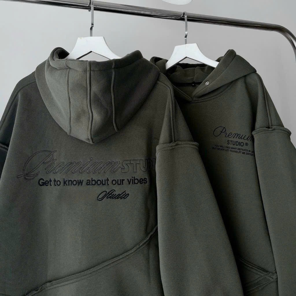 Áo khoác Hoodie Nam Nữ style mặc trái logo in Studio chất nỉ nón lớn 2 lớp có cúc bấm lưng thêu Hoco36 36
