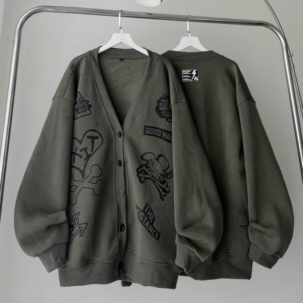 Áo Khoác Cardigan Nam Nữ chất Nỉ hình in xuong chéo Good habit siêu ngầu Hoco38 38
