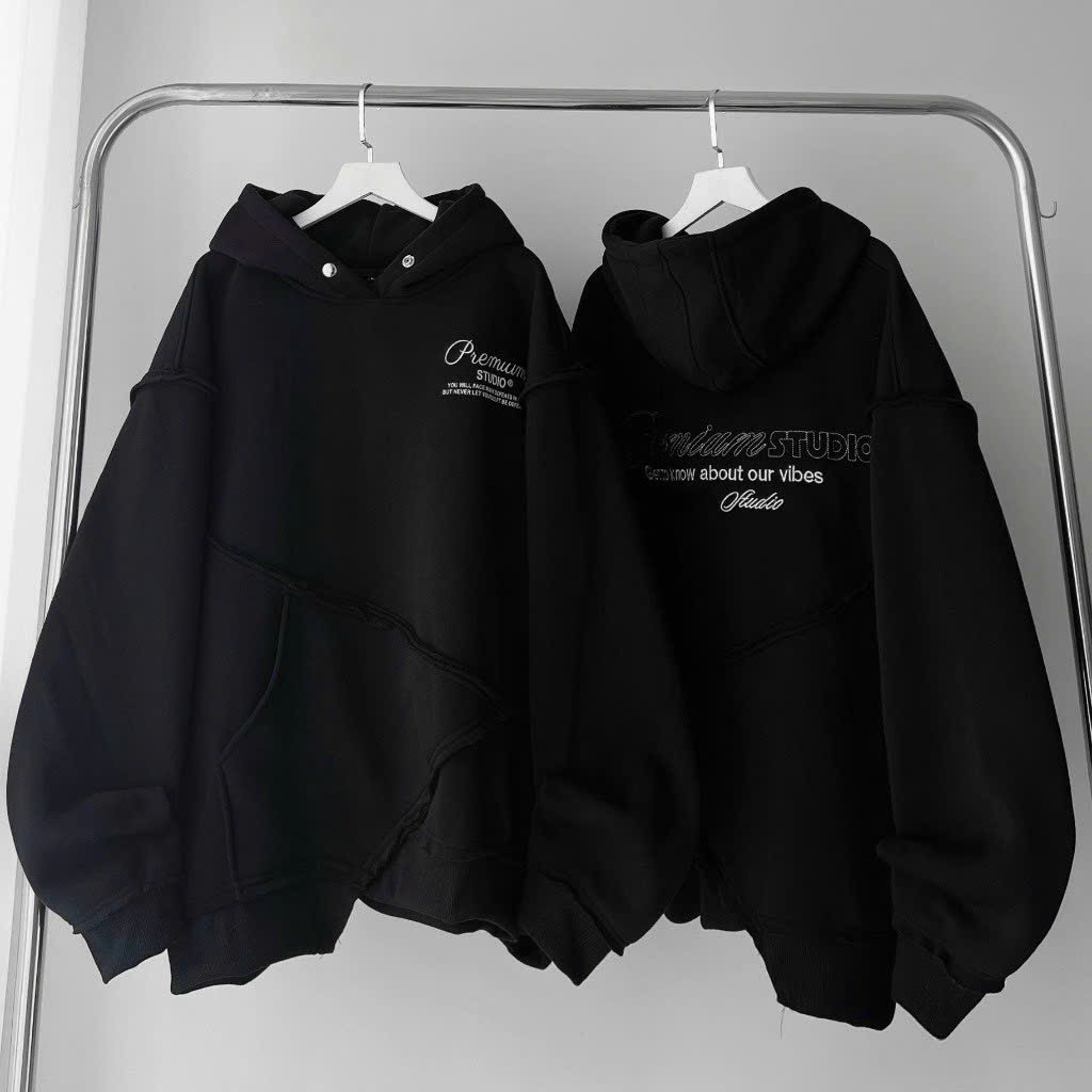 Áo khoác Hoodie Nam Nữ style mặc trái logo in Studio chất nỉ nón lớn 2 lớp có cúc bấm lưng thêu Hoco36 36