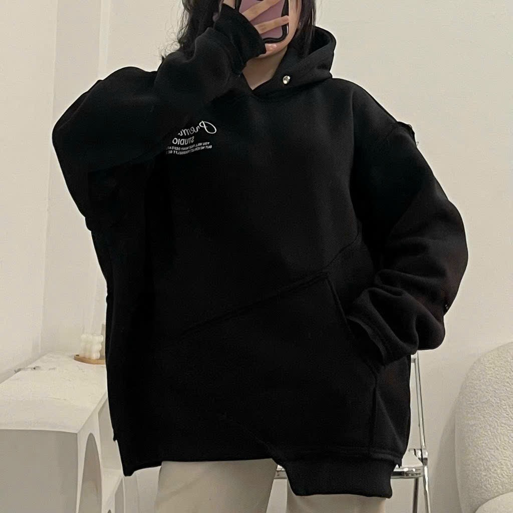 Áo khoác Hoodie Nam Nữ style mặc trái logo in Studio chất nỉ nón lớn 2 lớp có cúc bấm lưng thêu Hoco36 36
