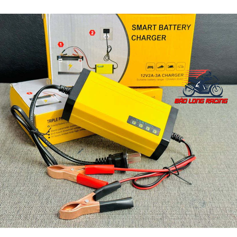 Máy sạc bình Acquy tự động thông minh 12V 2A cho xe Ô tô, xe máy từ 4-20ah- LOẠI TỐT