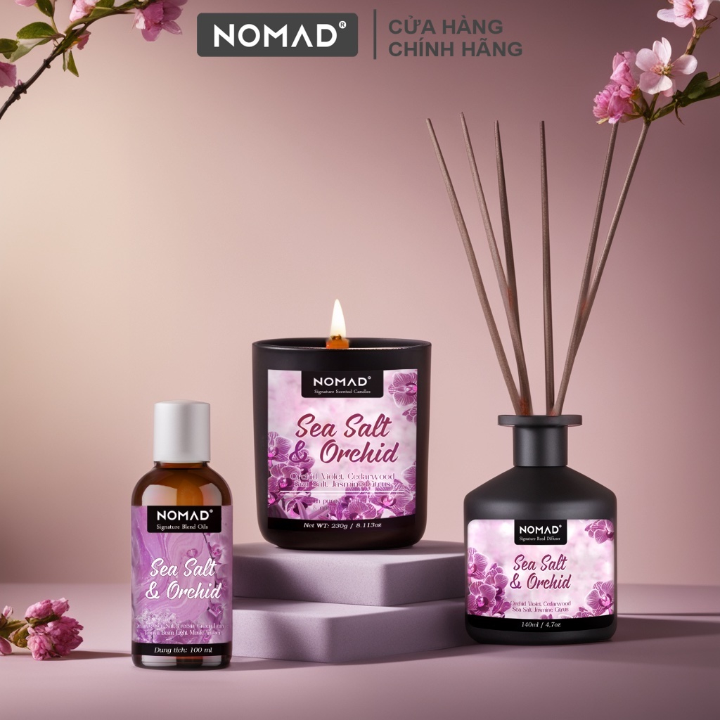 Nến Thơm, Tán Hương Mùi Phong Lan Muối Biển Nomad Signature Scented Candle 230g - Sea Salt & Orchid