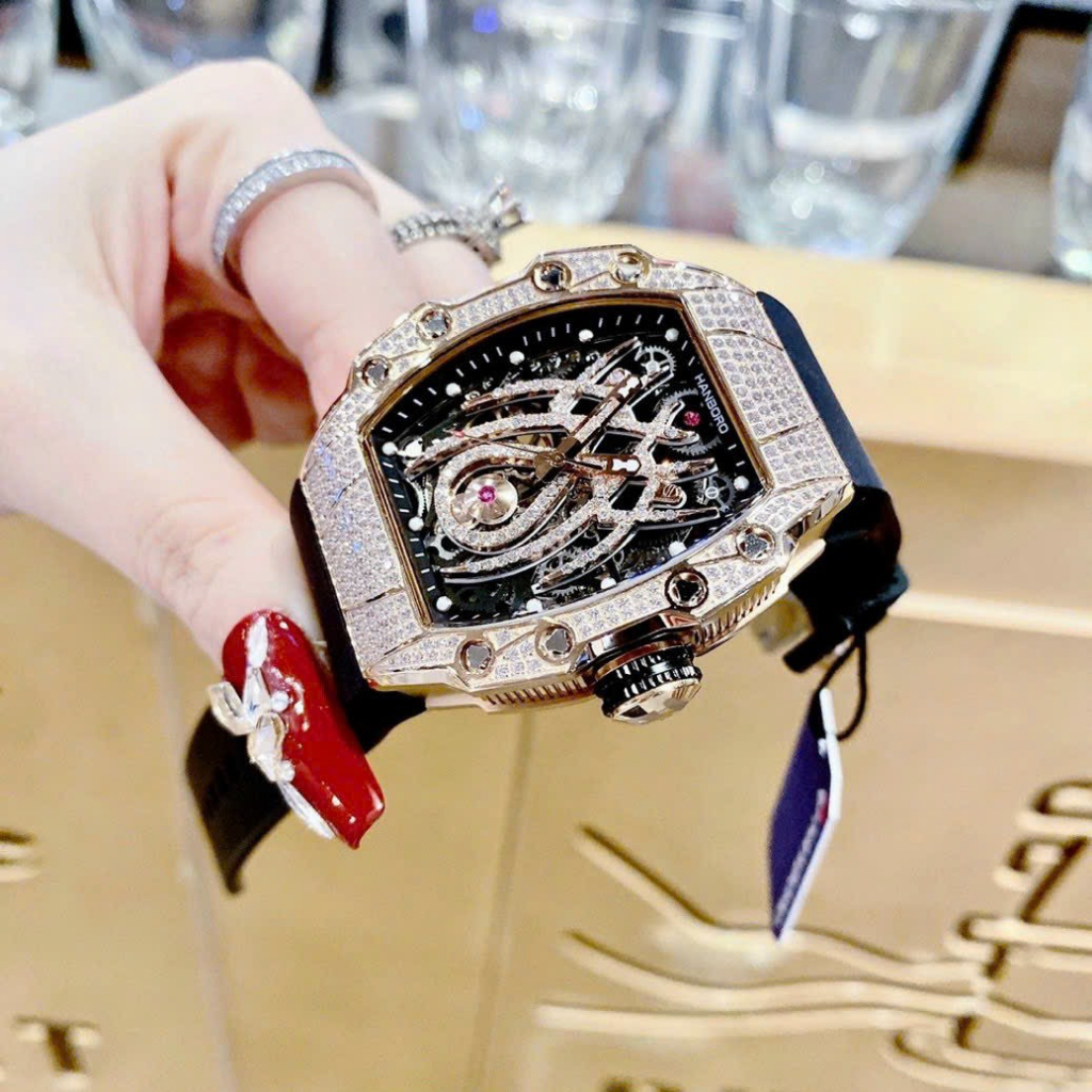 ĐỒNG HỒ CẶP HANBORO G full đá Nhện- Nam 38mm/Nữ 31mm- Thép không gỉ- chống nước- bảo hành 24 tháng