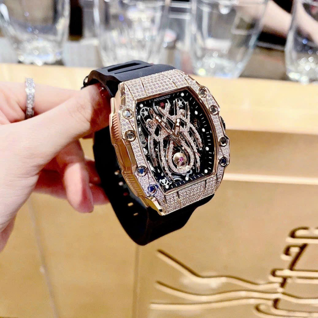 ĐỒNG HỒ CẶP HANBORO G full đá Nhện- Nam 38mm/Nữ 31mm- Thép không gỉ- chống nước- bảo hành 24 tháng